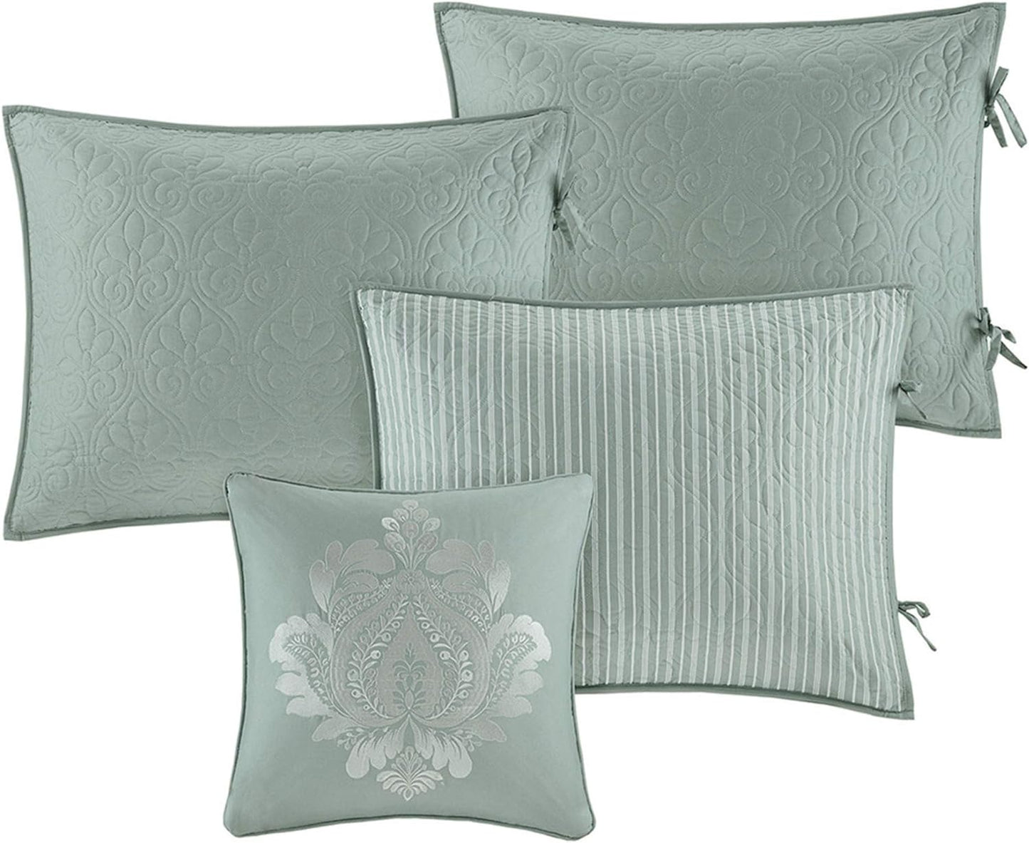 Madison Park Cotton Daybed Cover Set-Double Sided Quilting Classic Cottage Design All Season Bedding with Bedskirt, Matching Shams, Decorative Pillow, 39"x75", Quebec Seafoam 6 Piece