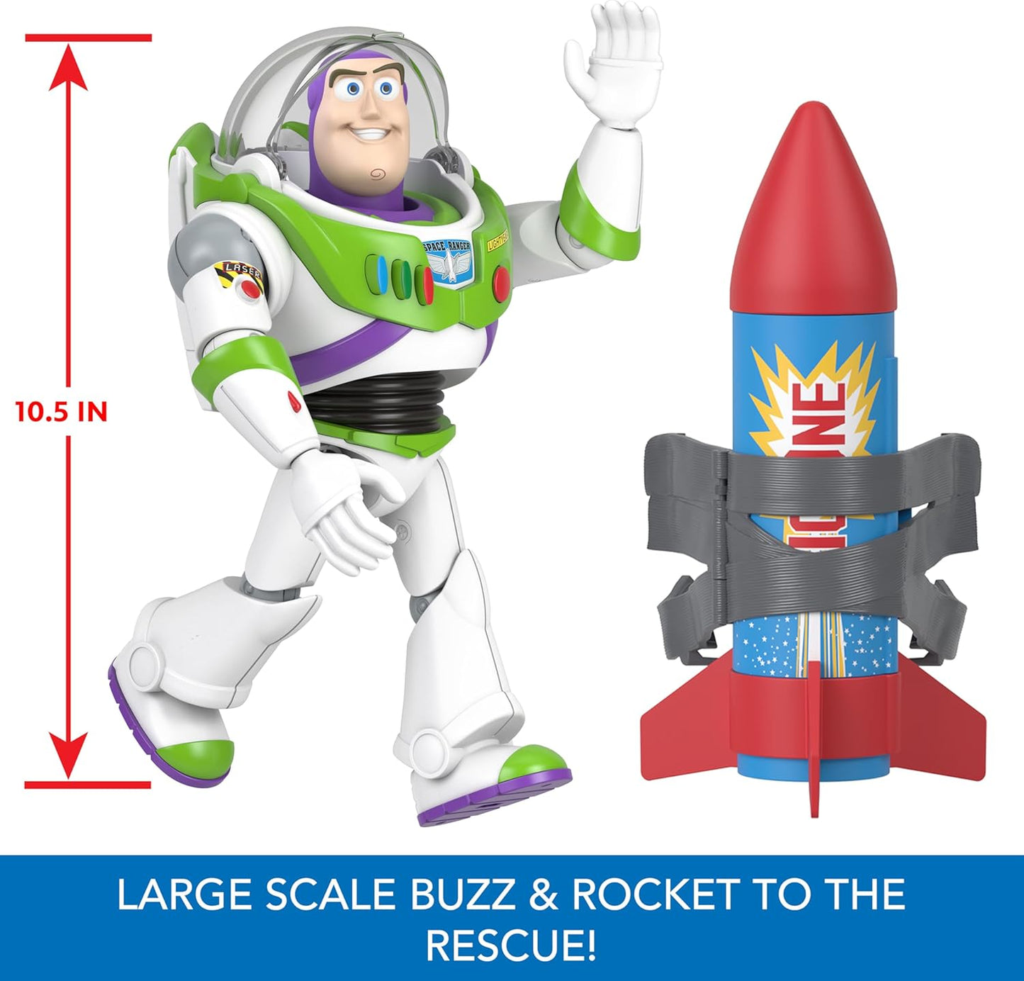 Mattel Disney and Pixar Toy Story Talking Action Figure, Rocket Rescue Buzz Lightyear with 20+ Sounds & Phrases & Moving Helmet Visor, 12-inch Scale