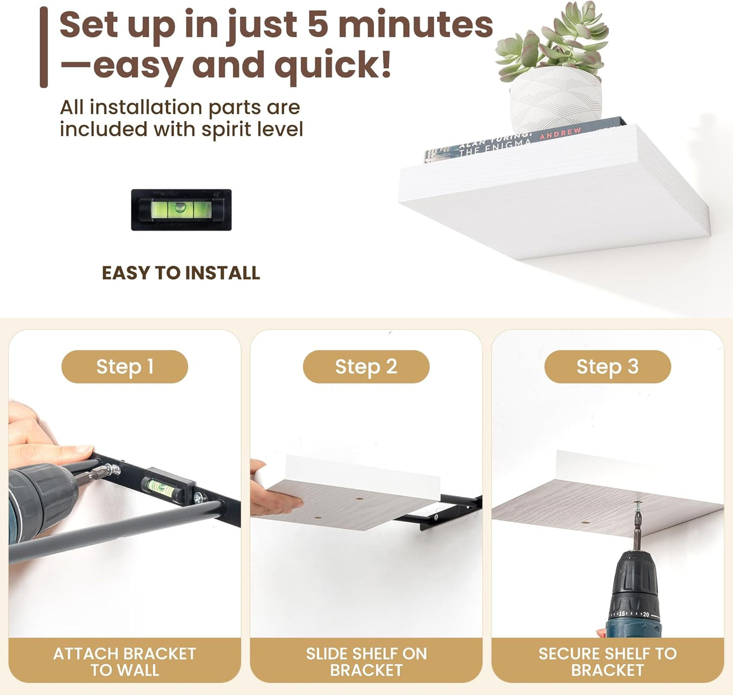 Fun Memories Floating Shelves for Wall Set of 3 - 12 Inch Square Shelves with Invisible Brackets, Small Wall Shelf for Living Room, Bathroom, Bedroom, and Kitchen Decor，Set of 3