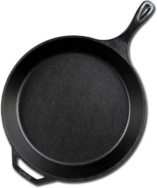 Lodge 15 Inch Cast Iron Pre-Seasoned Skillet â€“ Signature Teardrop Handle - Use in the Oven, on the Stove, on the Grill, or Over a Campfire, Black - Retail $49