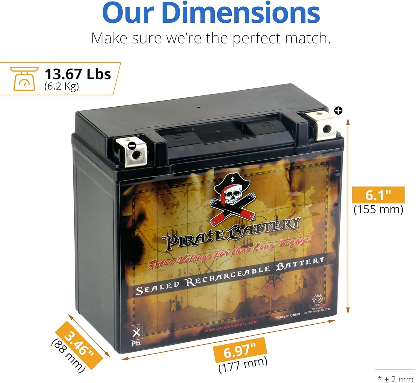 NEW - Pirate Battery YTX20HL-BS Maintenance-Free 12V 19Ah Battery Replacement for ATV, Harley Davidson Motorcycle, Jet Skis, Scooter, UTV, and More - Nut and Bolt (T3) Terminal - Retail $55