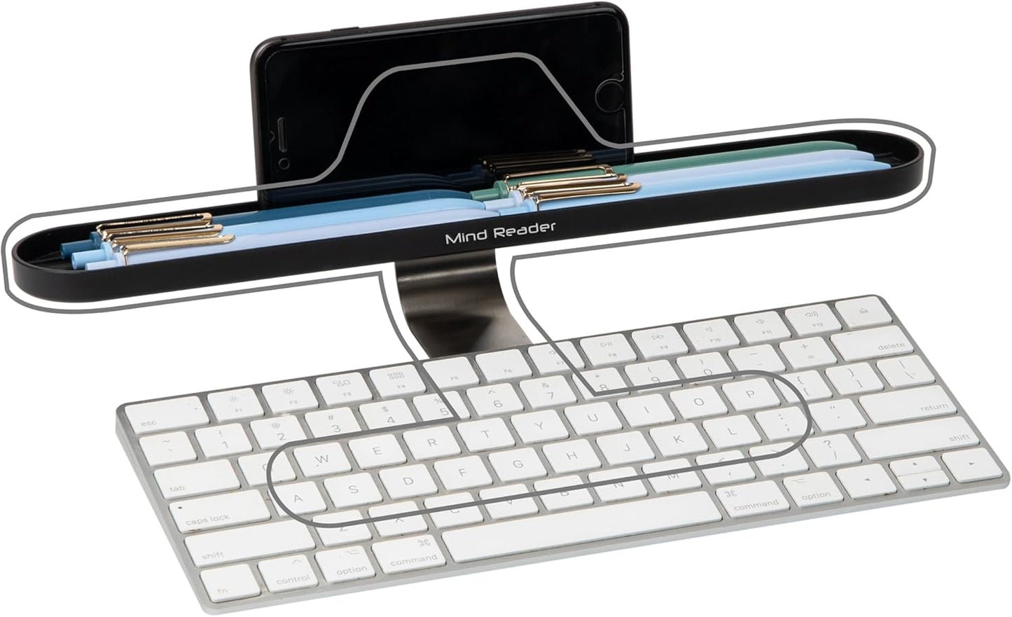 Mind Reader Over Keyboard Shelf, Desktop Organizer, Phone Holder, Storage, Phone Holder, Office, 13" L x 2" W x 3.5" H, Black