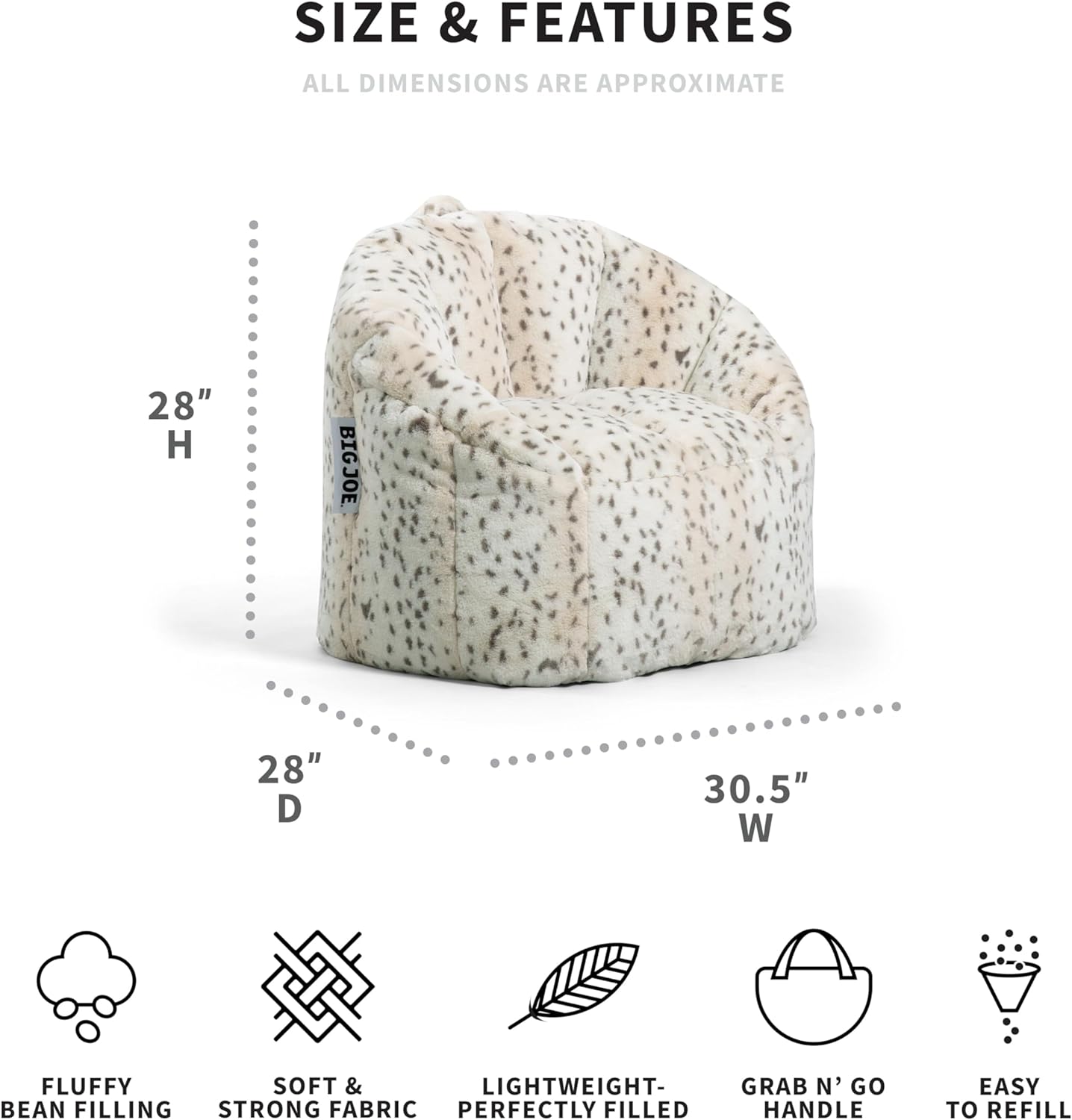 Big Joe Milano Super Soft Leopard Beanbag Chair - Retail $68