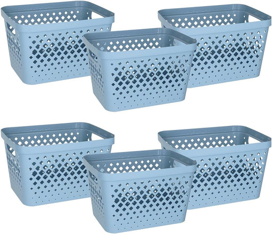 NEW - Glad Plastic Storage Basket Set, Value Pack of 6 | Open Storage Bins for Shelves, Bathroom, Pantry, Closet | Nesting Organizer Boxes with Handles, 4 Gallon, Marina Blue - Retail $38