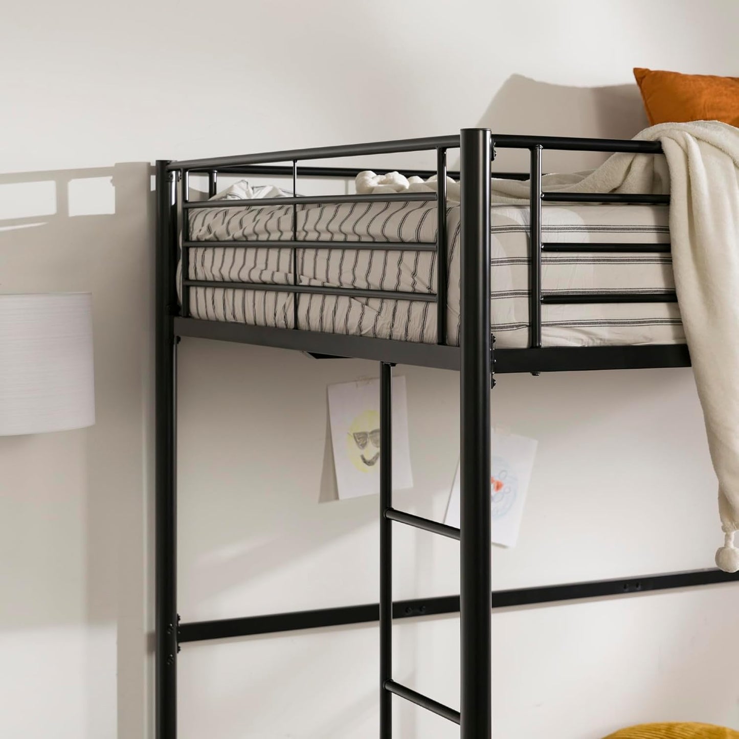 Walker Edison Timothee Urban Industrial Metal Double over Loft Bunk Bed, Full Loft, Black