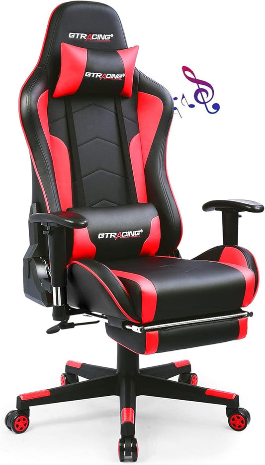 NEW - GTRACING Gaming Chair with Footrest Speakers Video Game Chair Bluetooth Music Heavy Duty Ergonomic Computer Office Desk Chair Red - Retail $170