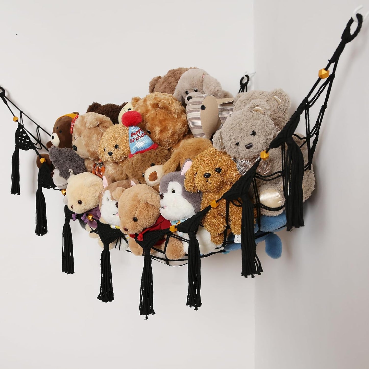Stuffed Animal Toy Storage Net Hanging Organizer Kid's Playroom Stuffed Animal Display Plush Toy Hammock for Corner Hanging Net-Black
