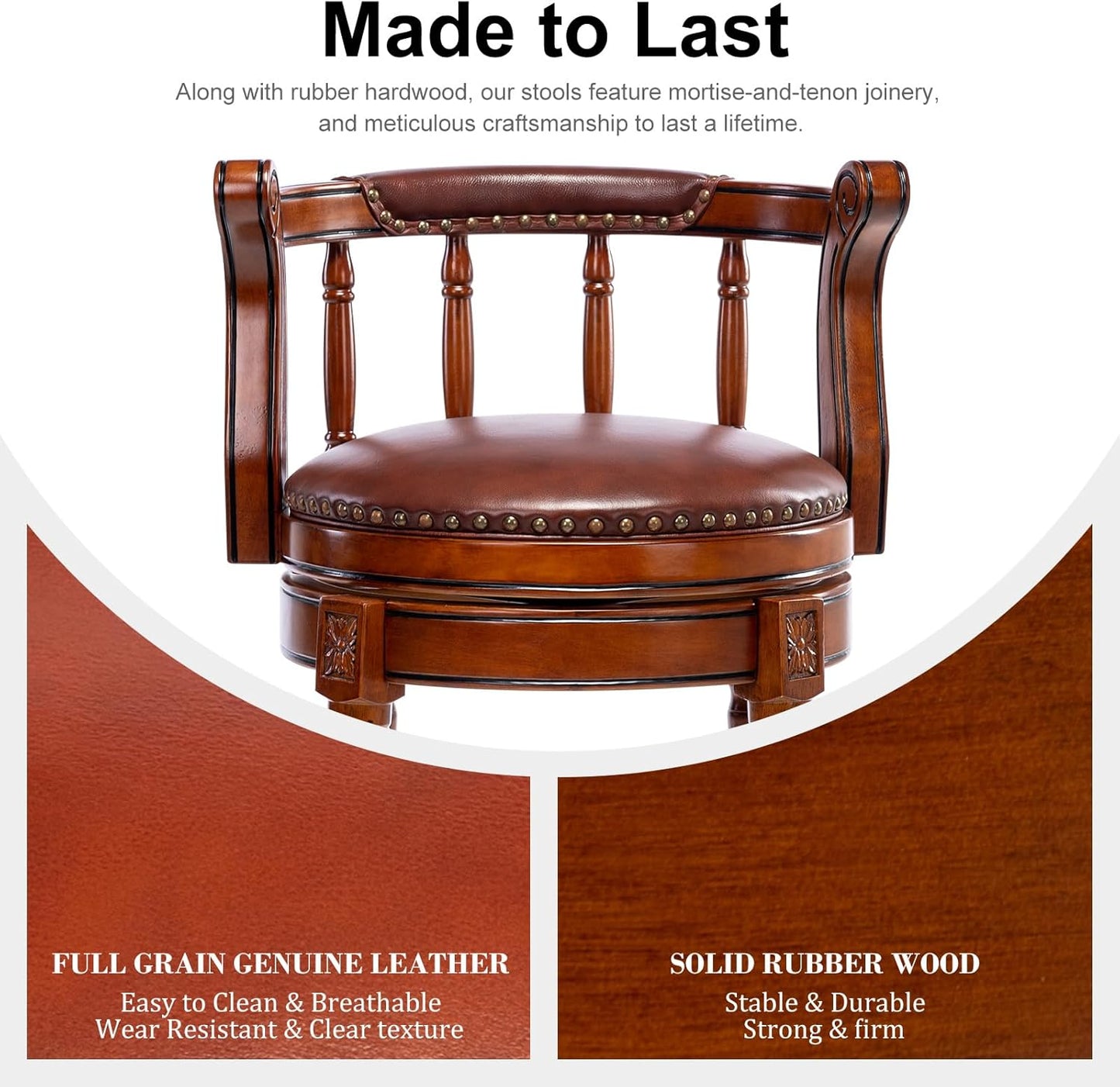 NEW - Bar Stools Modern Swivel Barstools,Kitchen Counter Genuine Leather Upholstered Island Barstool with Footrest for Home Kitchen Dining Room (Brown, Seat Height 26 in) - Retail $240