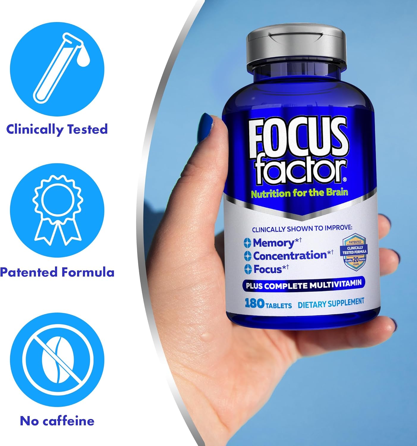 Focus Factor Brain Supplement Multivitamin Improve Memory and Clarity Boost Concentration Neuro Energy Learning Reasoning for Men and Women 180 Tablets