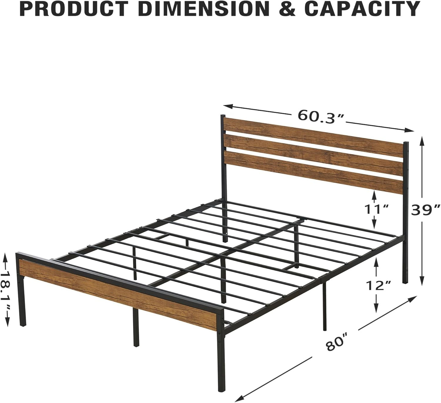 NEW - GAOMON Queen Bed Frame with Wood Headboard and Metal Slats, Mattress Foundation No Box Spring Needed Easy to Assemble Non-Shaking and Non-Noise (Queen) - Retail $124