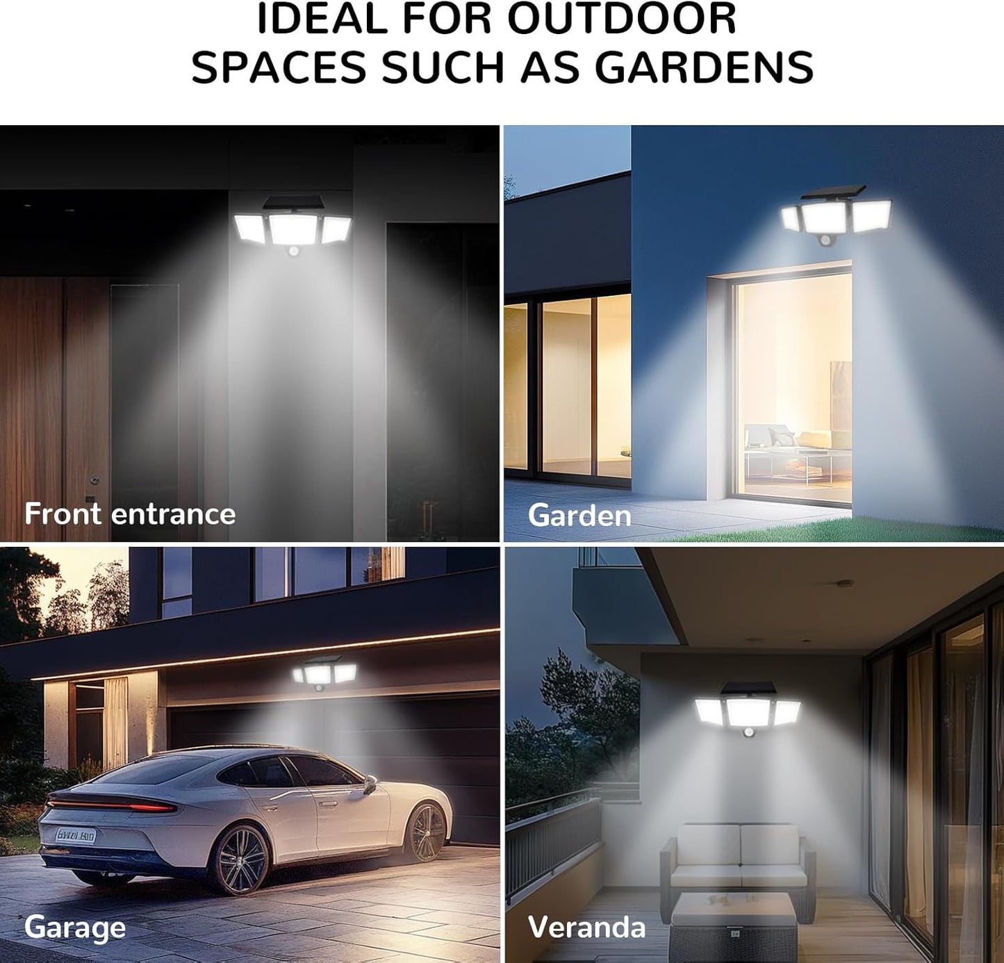 JJC Solar Motion Lights Outdoor Waterproof - 2500LM 3 Heads 270° Wide Angle Flood Lights with Motion Sensor, IP65 Waterproof Security Lighting, 3 Modes for Yard/Garage