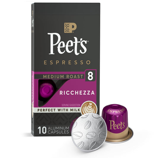 Peet's Coffee, Medium Roast Espresso Capsules, Compatible with Nespresso Original Machine - Ricchezza Intensity 8