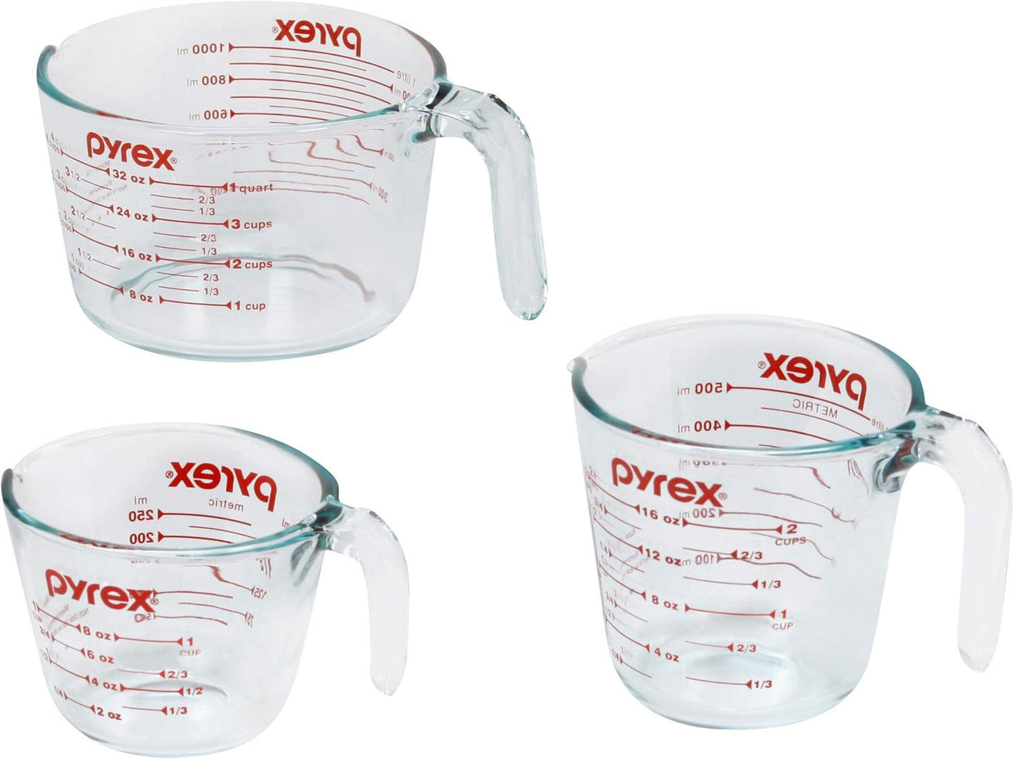 Pyrex Essentials (3-Pack) Glass Measuring Cups Set, (1, 2 & 4 Cup)