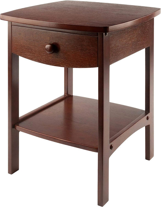 NEW - Winsome 22 x 18 x 18-Inch Wood Curved End Table/Night Stand With One Drawer, Brown (94918) - Retail $49