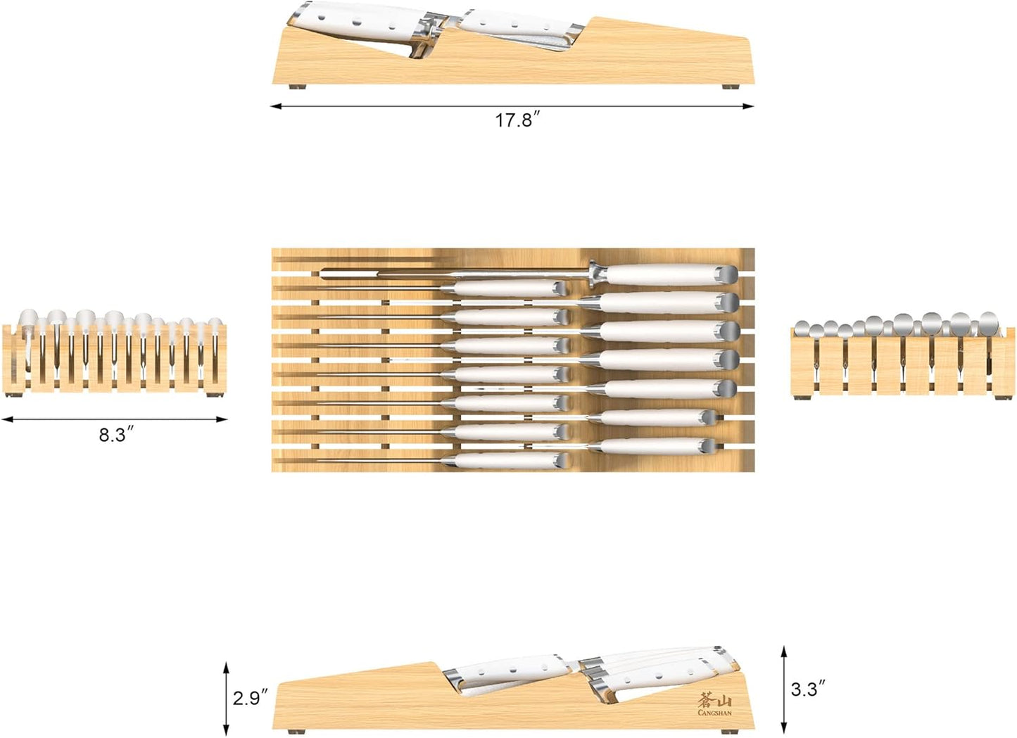 Cangshan ALPS Series German Steel Forged 15-Piece In-Drawer Knife Set with Bamboo Tray