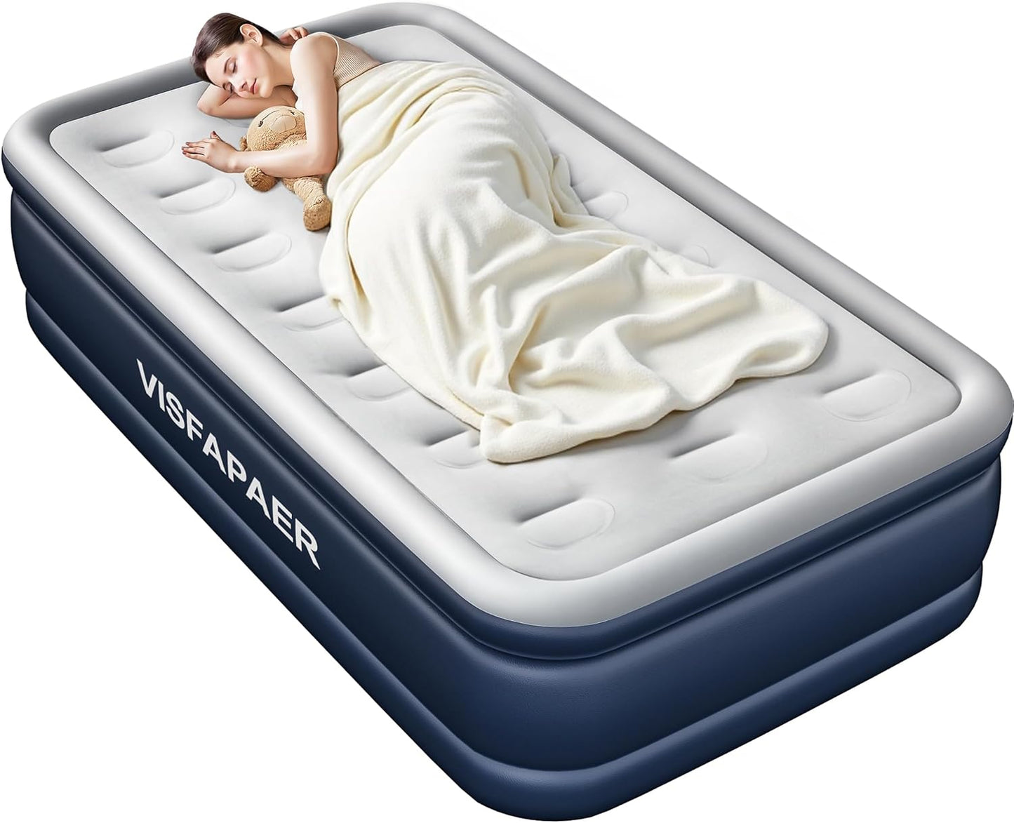 Twin Air Mattress with Built in Pump Raised, 18'' High Inflatable Mattress Electric Blow Up Mattress Fast Blow Up Bed Tall Comfortable Airbed for Camping, Home Guests, Travel w/ Storage Bag 550Lbs Max