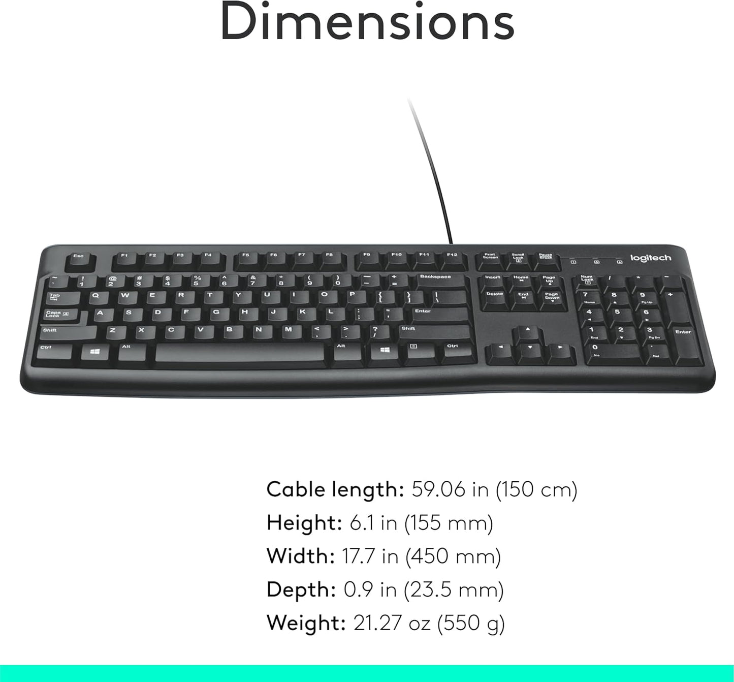 Logitech K120 Wired Keyboard for Windows, Plug and Play, Full-Size, Spill-Resistant, Curved Space Bar, Compatible with PC, Laptop - Black