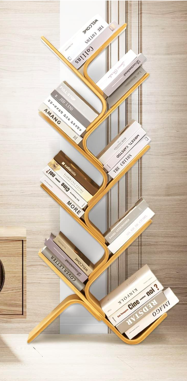 NEW - 8-Tier Floor Bamboo Tree Bookshelf, Modern Standing Bookcase Office Book Storage Creative Curved Rack Organizer Shelves, Book Shelf Space Saver for Home Living Room Corner Bedroom