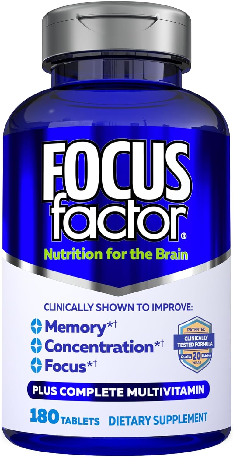 Focus Factor Brain Supplement Multivitamin Improve Memory and Clarity Boost Concentration Neuro Energy Learning Reasoning for Men and Women 180 Tablets