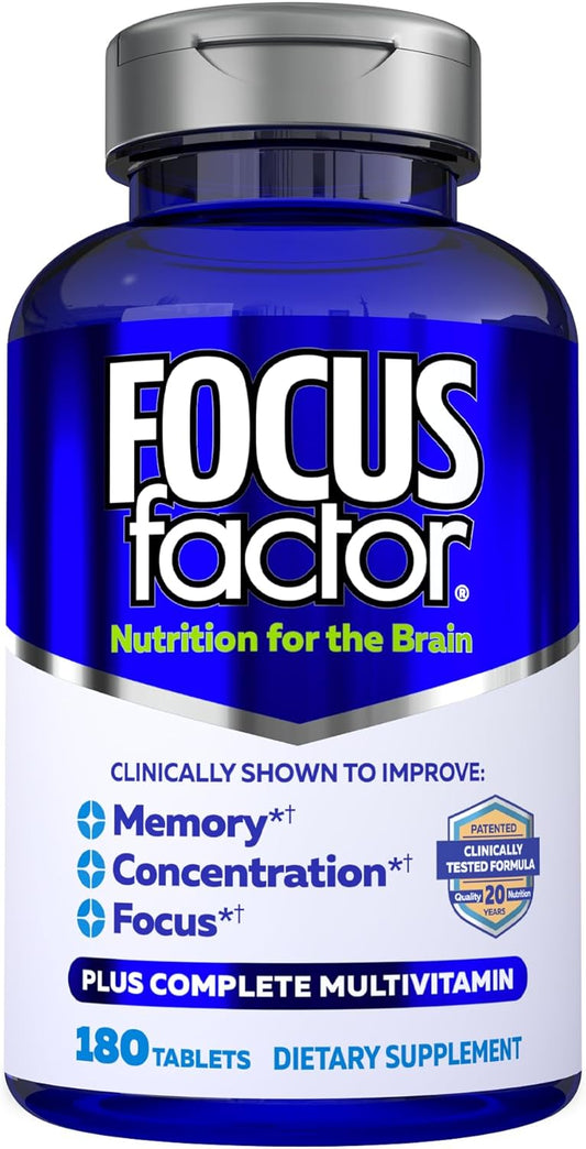 Focus Factor Brain Supplement Multivitamin Improve Memory and Clarity Boost Concentration Neuro Energy Learning Reasoning for Men and Women 180 Tablets