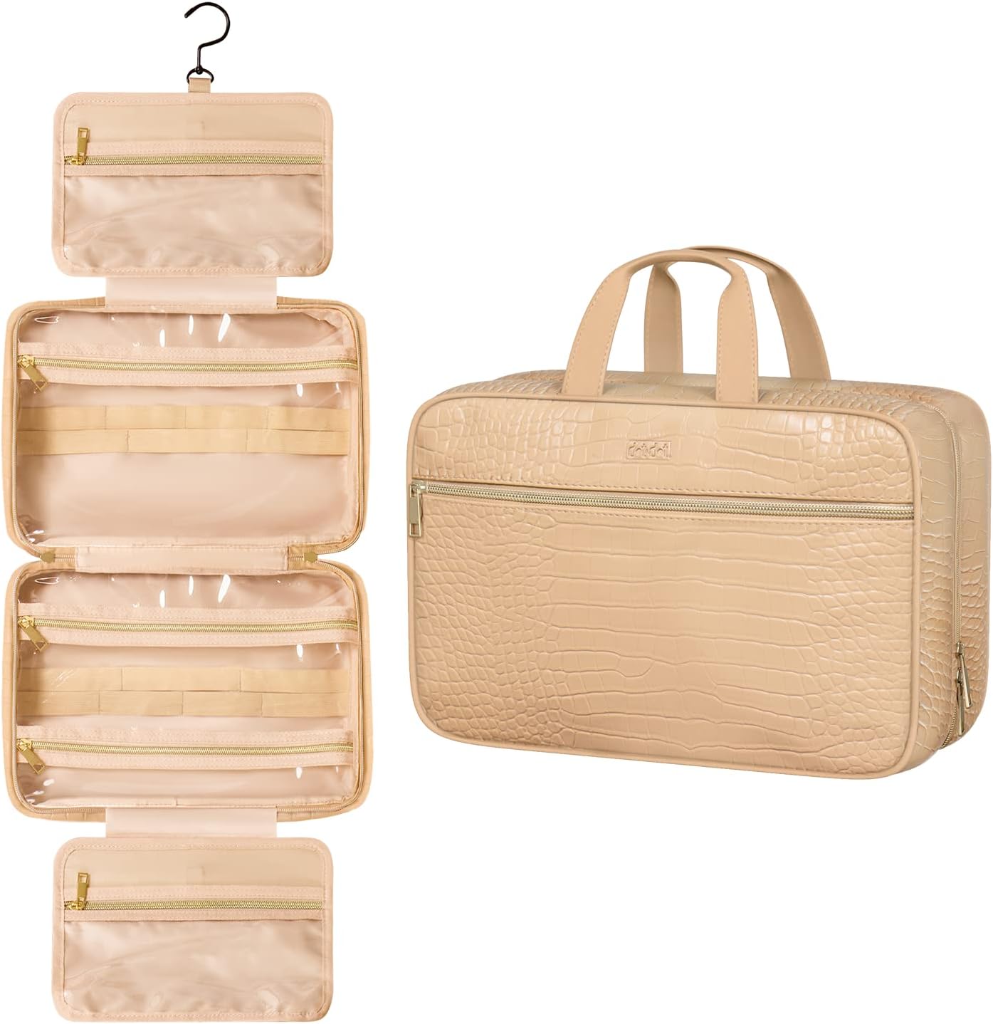 Dot&Dot Spacious Leather Toiletry Bathroom Bag - Hanging Travel Toiletry Bag for Women