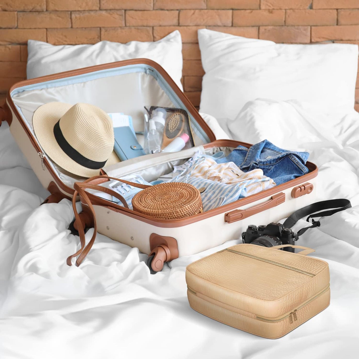 Dot&Dot Spacious Leather Toiletry Bathroom Bag - Hanging Travel Toiletry Bag for Women