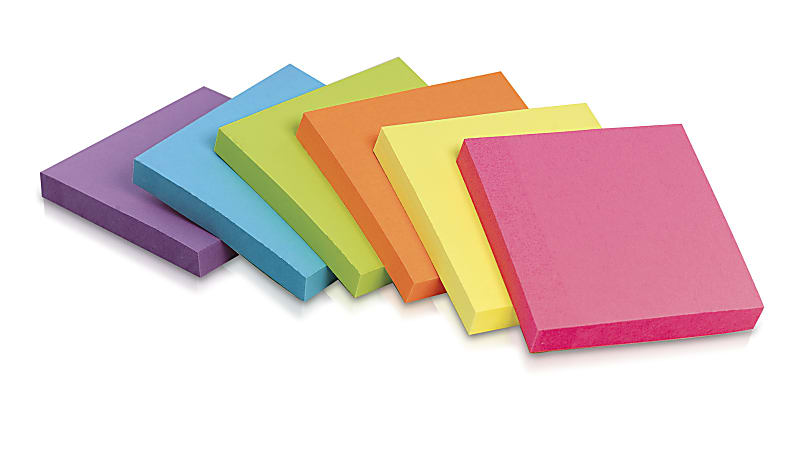 Office Depot® Brand Pop Up Sticky Notes, 3" x 3", Assorted Vivid Colors, 100 Sheets Per Pad, Pack Of 12 Pads