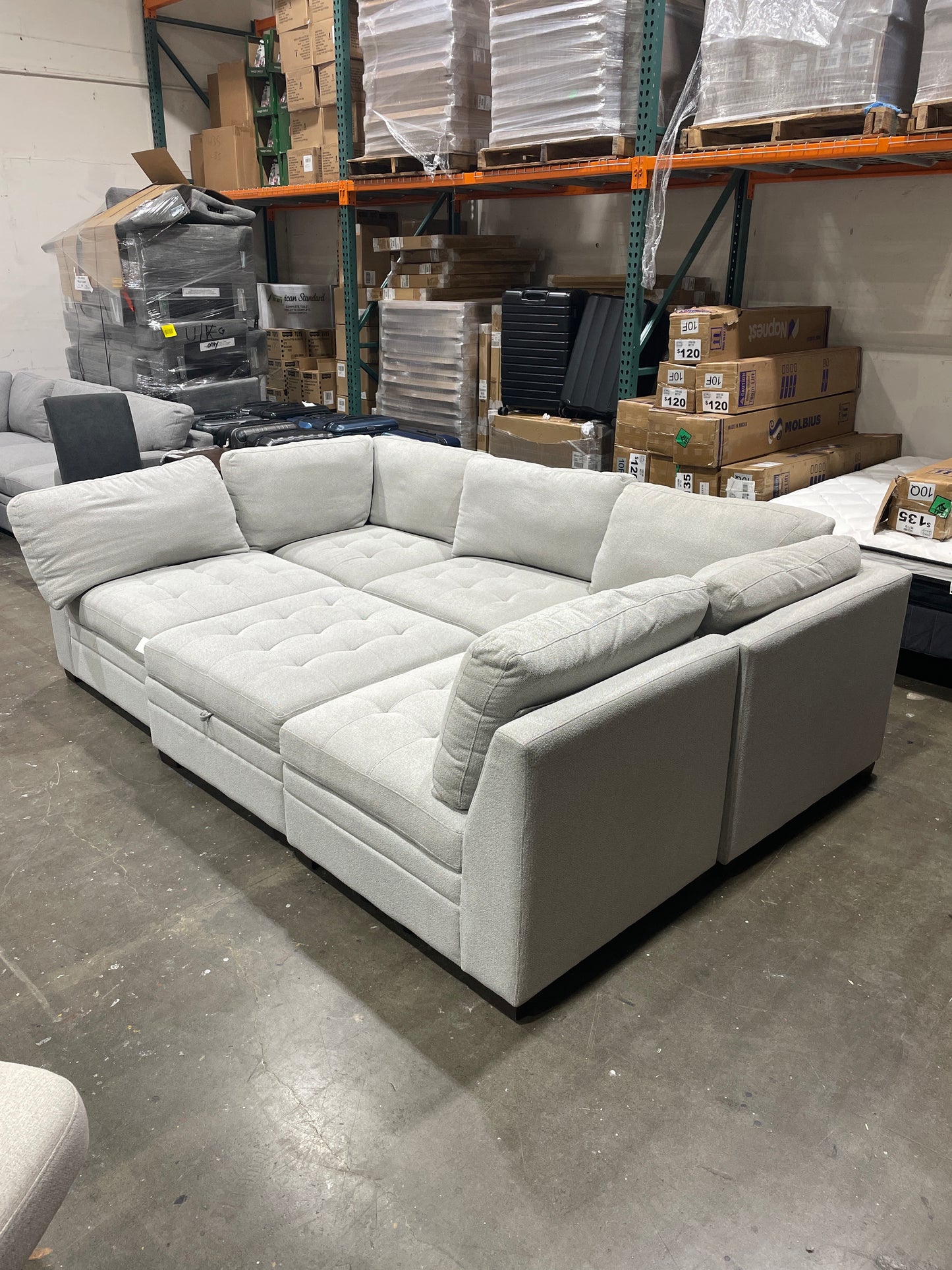Thomasville Tisdale Modular Sectional 6-piece Boucle with Storage Ottoman
