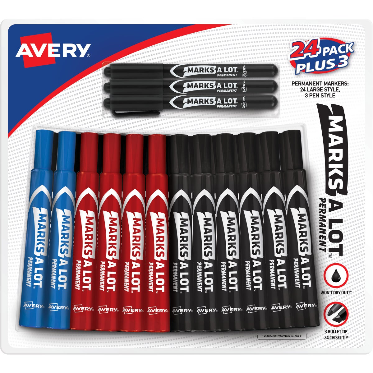 Avery Marks-A-Lot Permanent Marker, Chisel Tip, Assorted Colors, 27-count - Retail $12