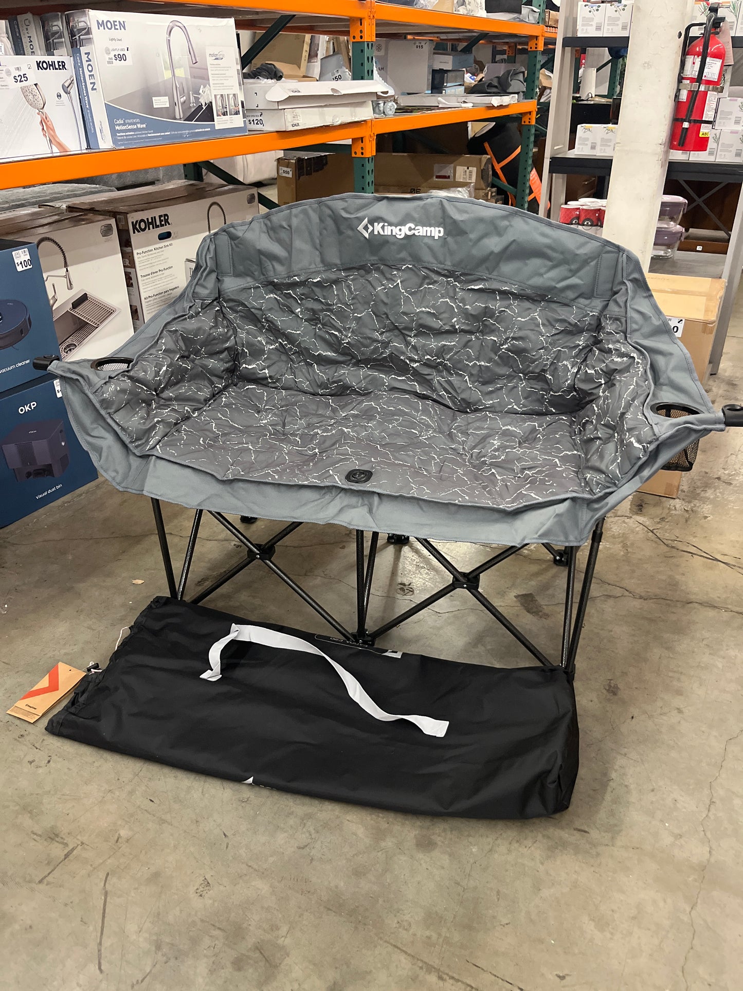 KingCamp Double Camping Chairs Oversized for Adults, Folding Padded Loveseat Campig Chair,Camping Couch with Cup Holder Wine Glass Holder,Support 440 lbs for Outdoor Lawn Beach Travel,Volcapetra - Retail $120