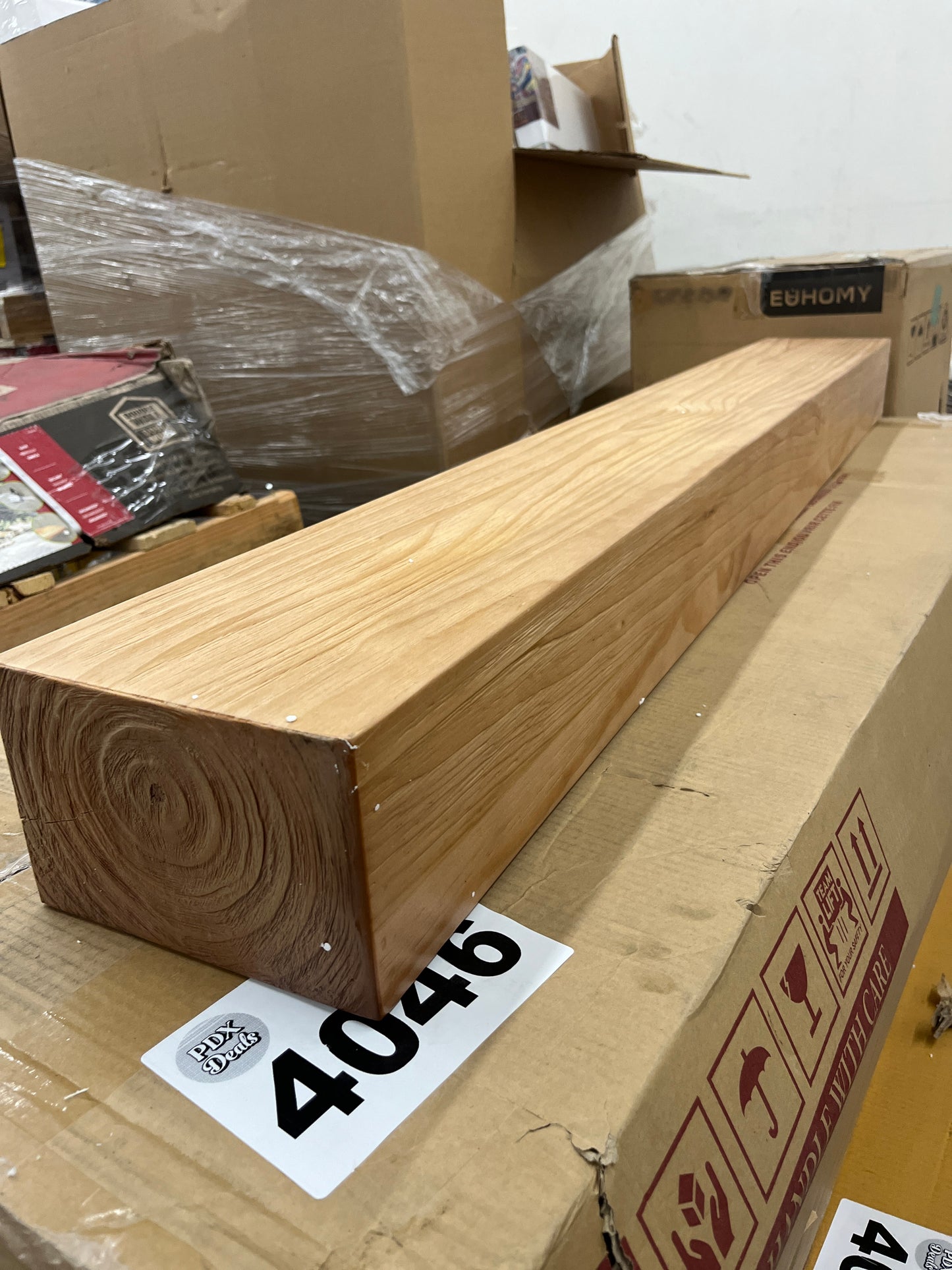 ROOMTEC Fireplace Mantel,60" Wood Floating Fireplace Shelves,Wall Mounted Wooden Display Shelving,Handcrafted Wood Brack,Natural Mantels Over Fireplace | 60" x 8" x 5"-Aged Oak - Retail $117