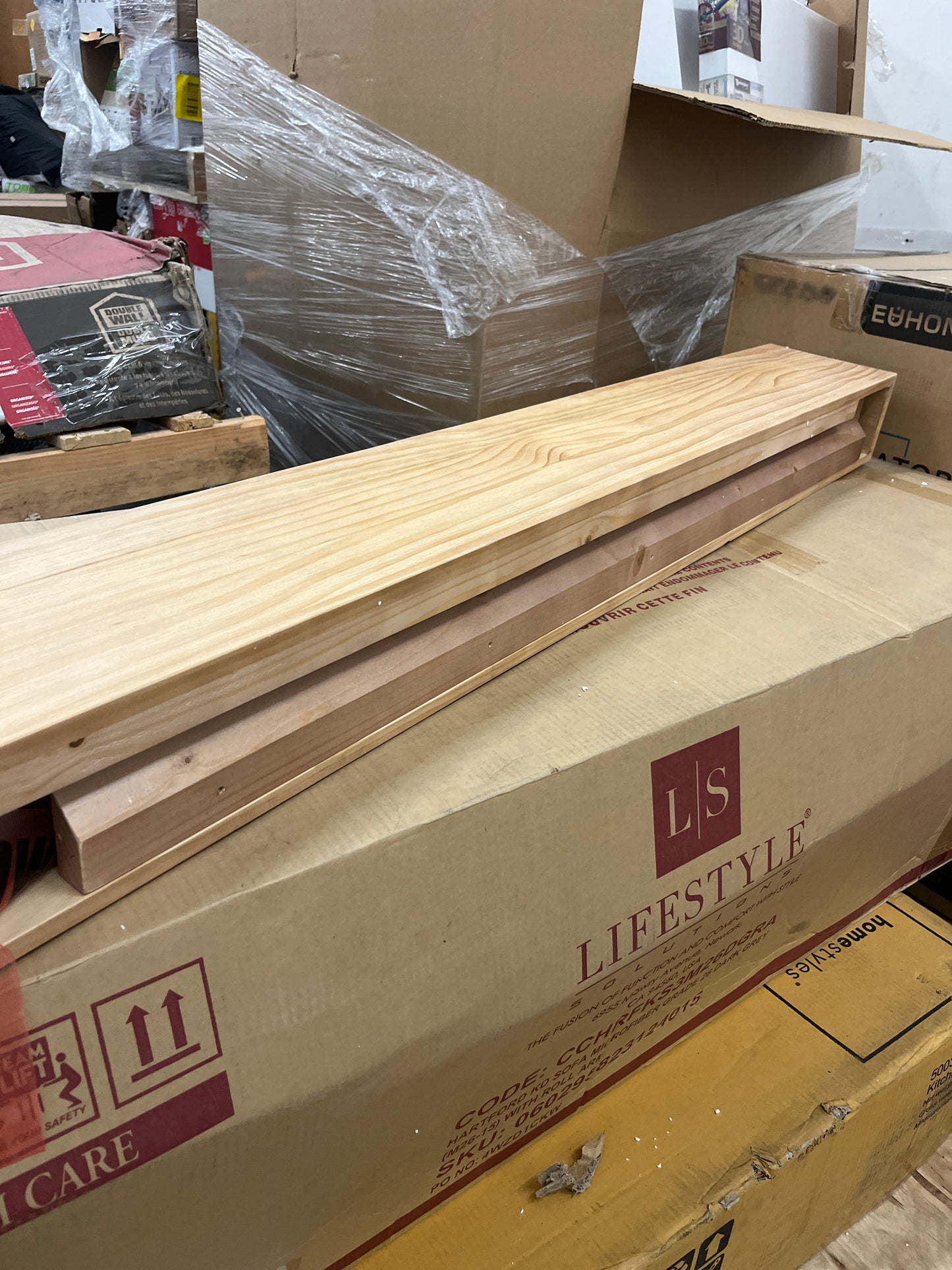 ROOMTEC Fireplace Mantel,60" Wood Floating Fireplace Shelves,Wall Mounted Wooden Display Shelving,Handcrafted Wood Brack,Natural Mantels Over Fireplace | 60" x 8" x 5"-Aged Oak - Retail $117