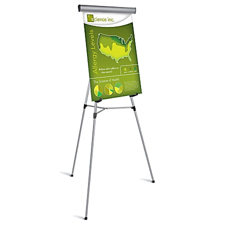 Office Depot® Brand Presentation Easel, 35-1/2"-65"H, Silver With Chart Holder