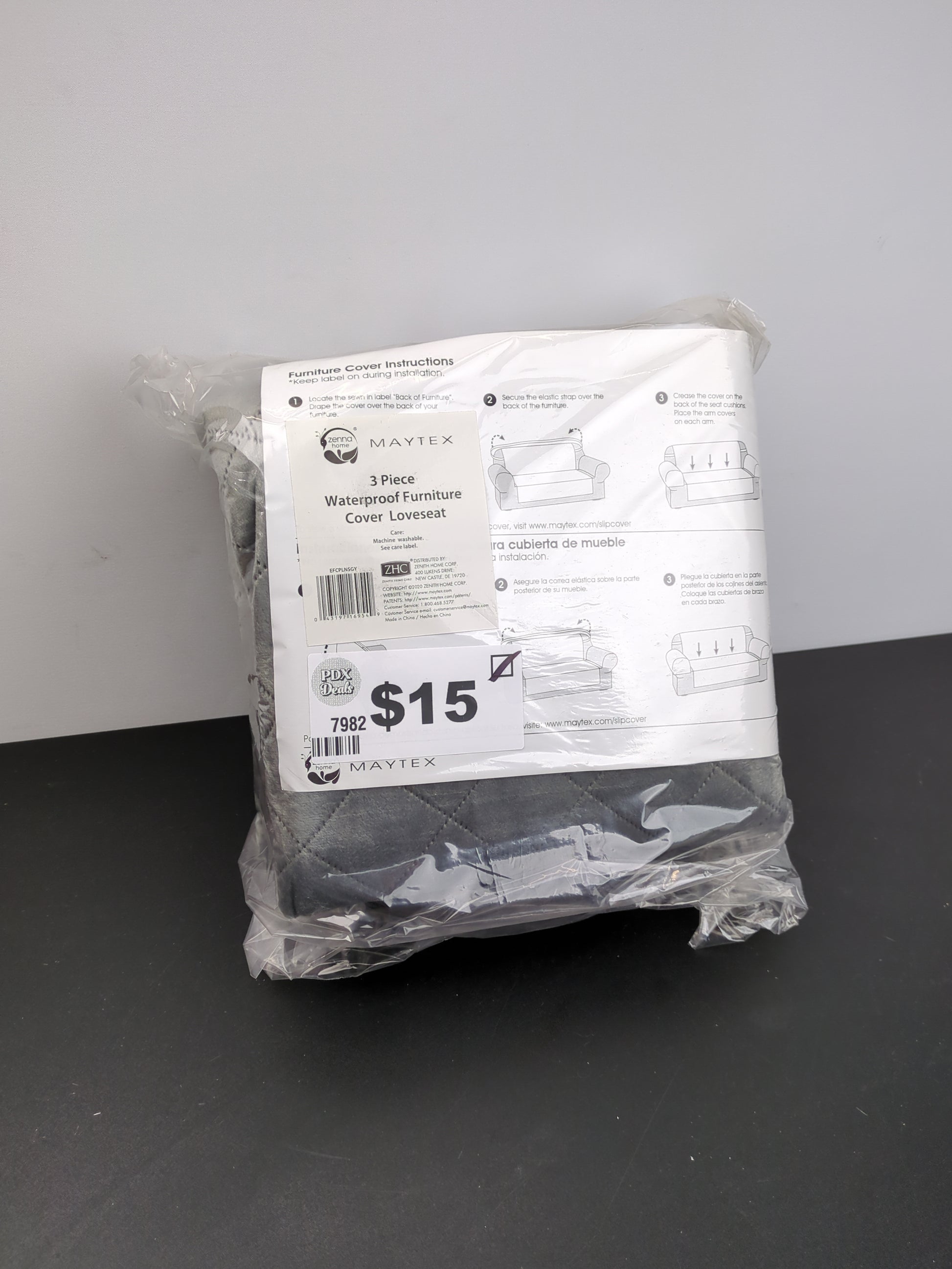 Zenna Home, Grey Protector: Waterproof Plush Loveseat Furniture Cover (EFCPLNSGY) - Retail $22