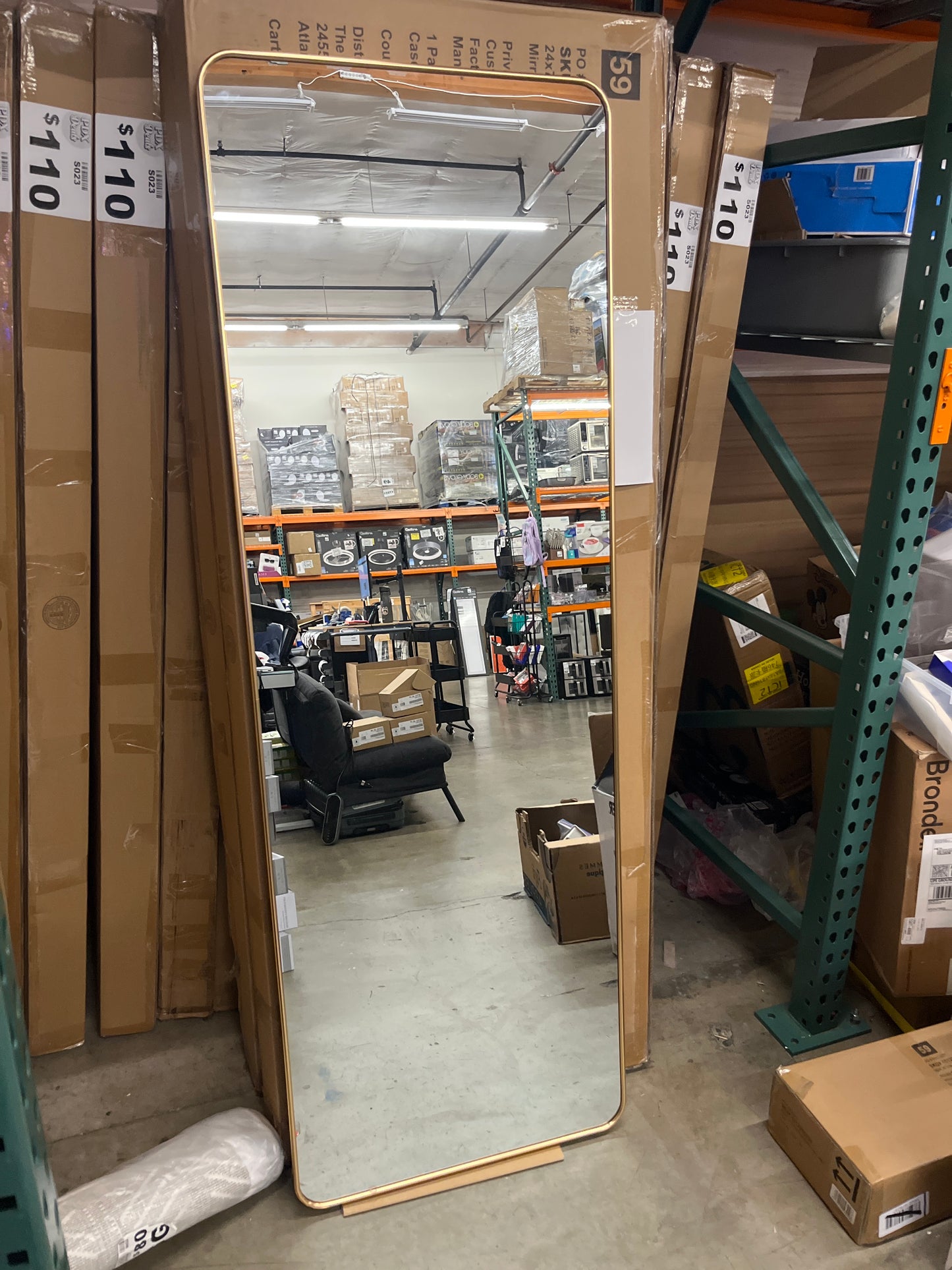 Oversized Modern Rectangular Gold Framed Mirror with Rounded Corners (24 in. W x 70 in. H)