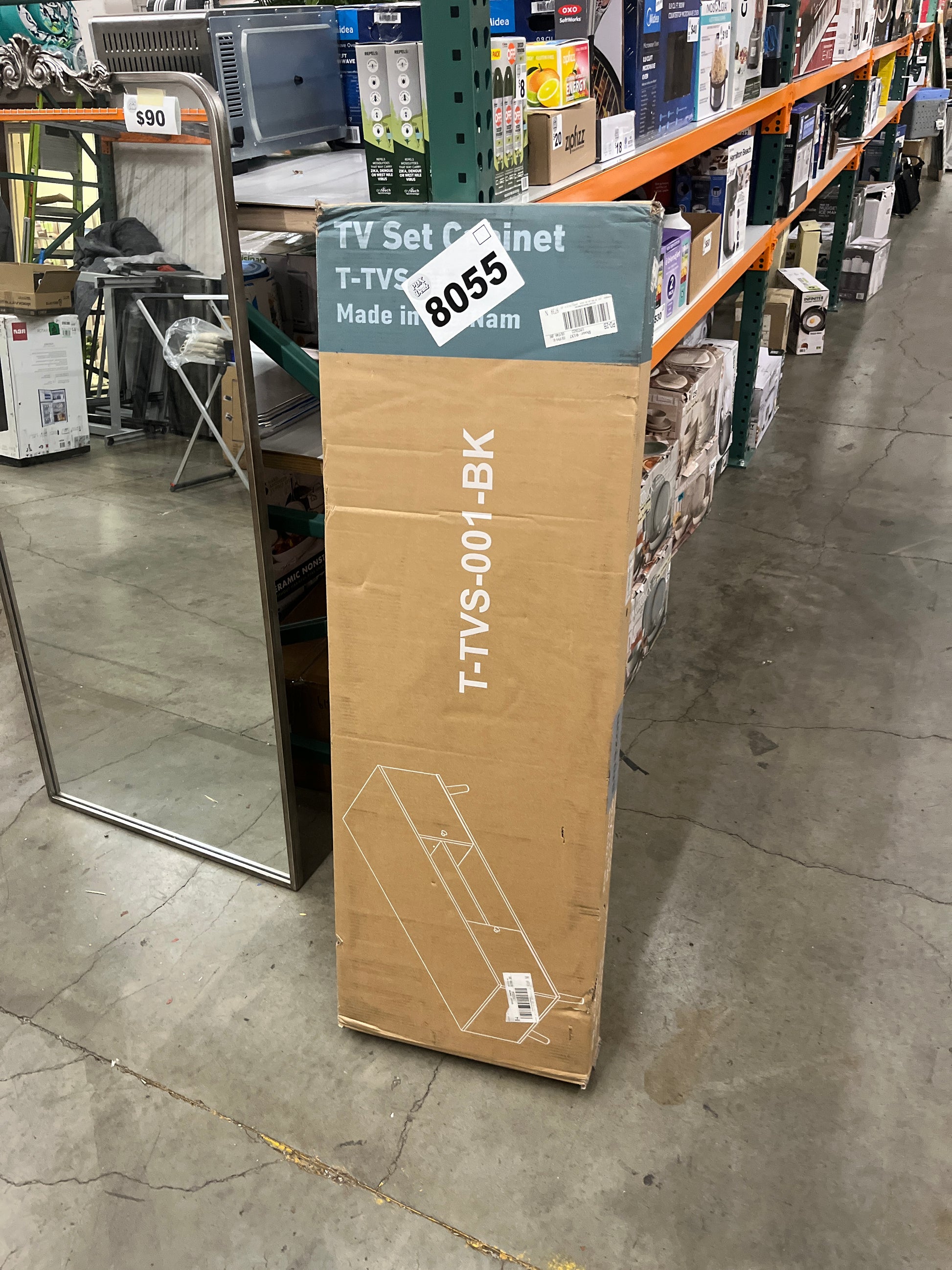 Sweetcrispy TV Stand for 55 60 inch Television, Entertainment Center with Storage, 2 Cabinet Media Console Table, Soft Hinge Door with Handle, Wood Feet, Living Room, Bedroom Furniture, Charcoal Black - Retail $149