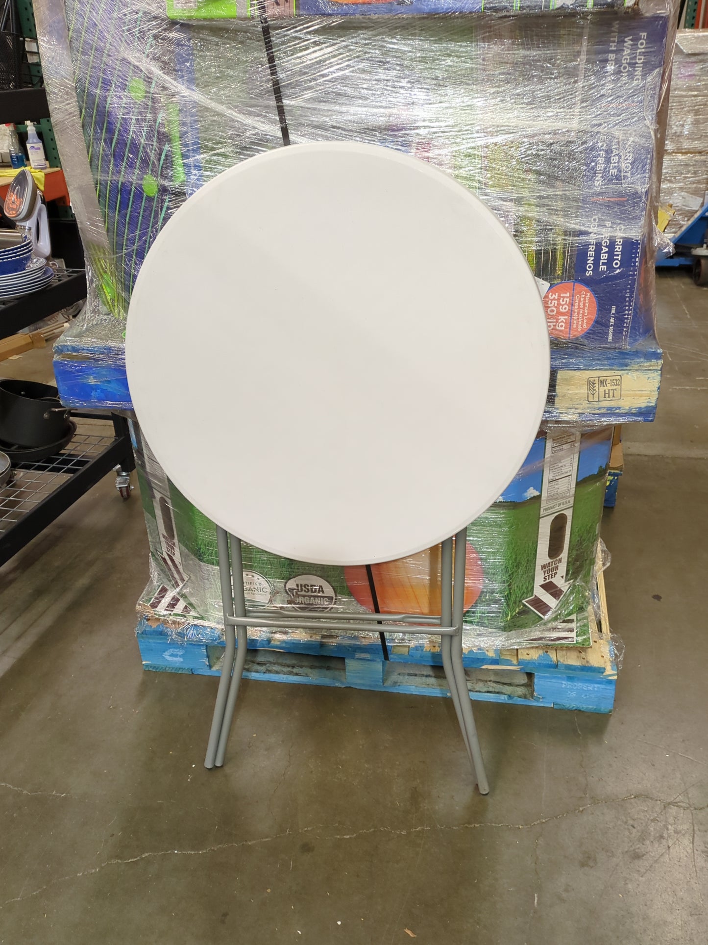 Flash Furniture Elon 2.6-Foot Round Granite White Plastic Bar Height Folding Table, Set of 1 - Retail $76