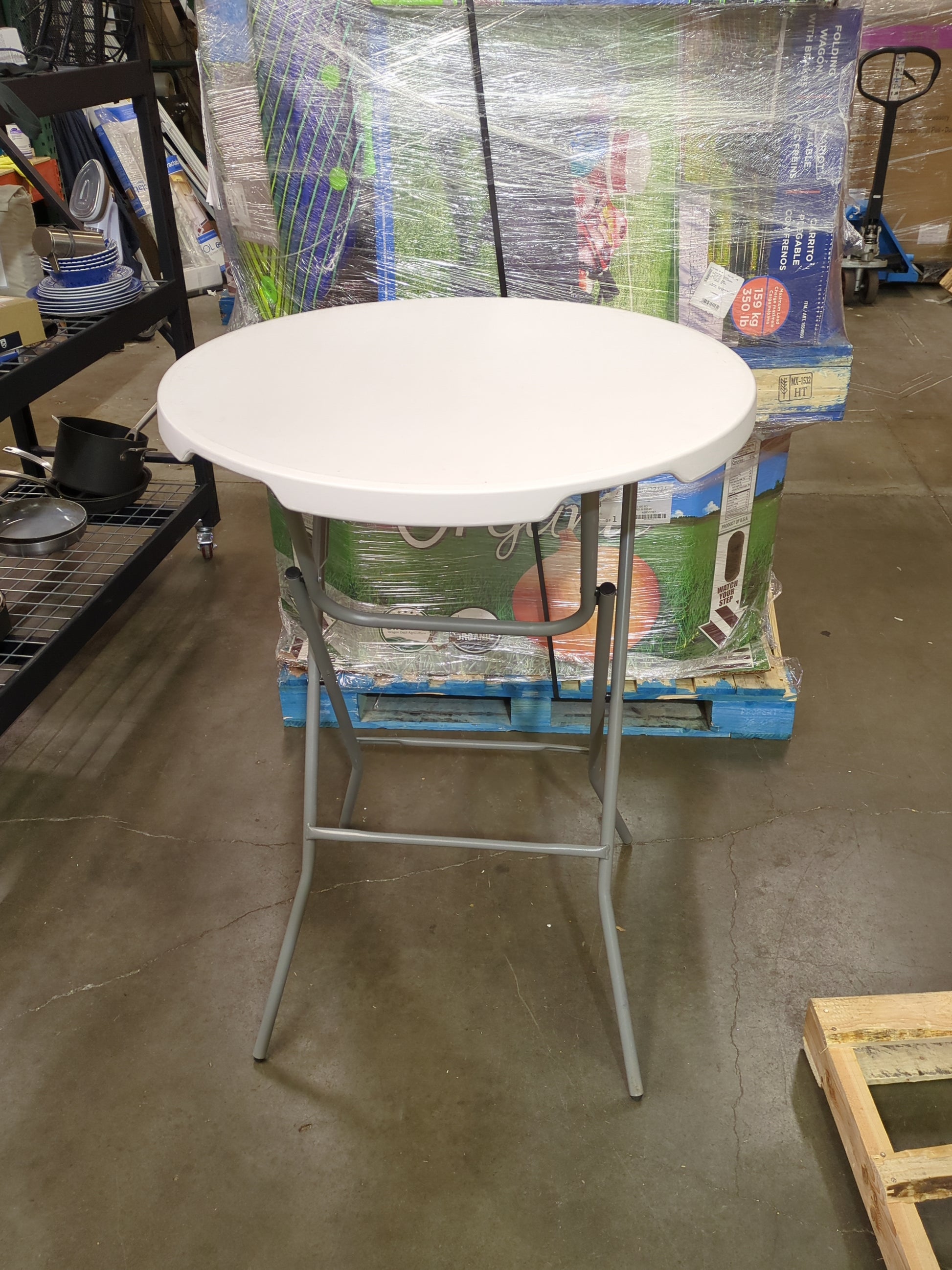 Flash Furniture Elon 2.6-Foot Round Granite White Plastic Bar Height Folding Table, Set of 1 - Retail $76