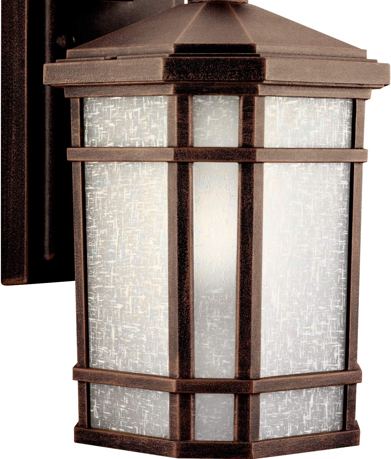 NEW - Kichler Cameron 10.75" 1 Light Outdoor Wall Light with Etched Linen Glass in Prairie Rock - Retail $99
