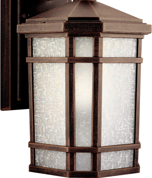 NEW - Kichler Cameron 10.75" 1 Light Outdoor Wall Light with Etched Linen Glass in Prairie Rock - Retail $99