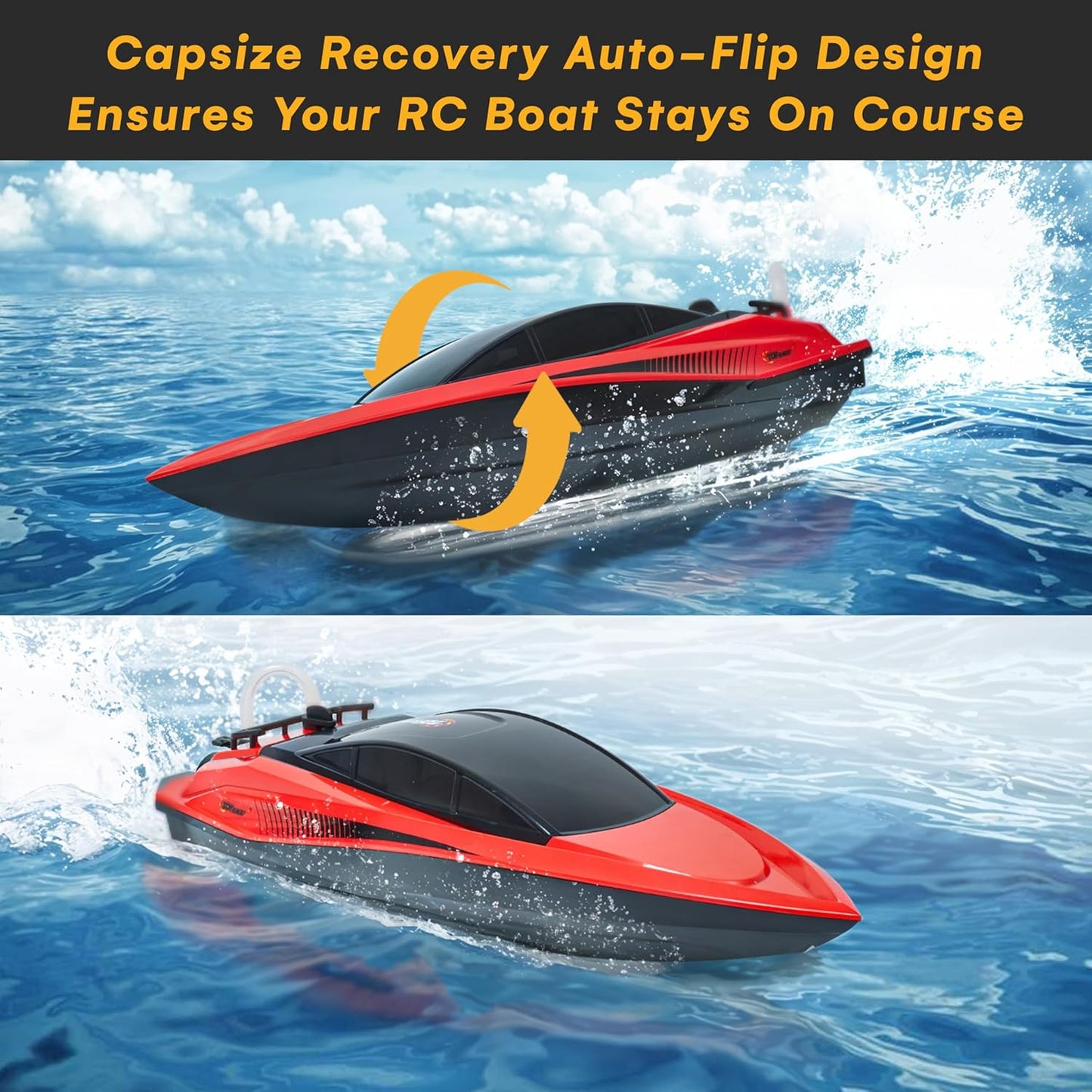 Top Race High-Speed Plastic RC Boat - Rechargeable Battery - 100 M Range - Jet Motor - Low Resistance Hull - Mini RC - Red