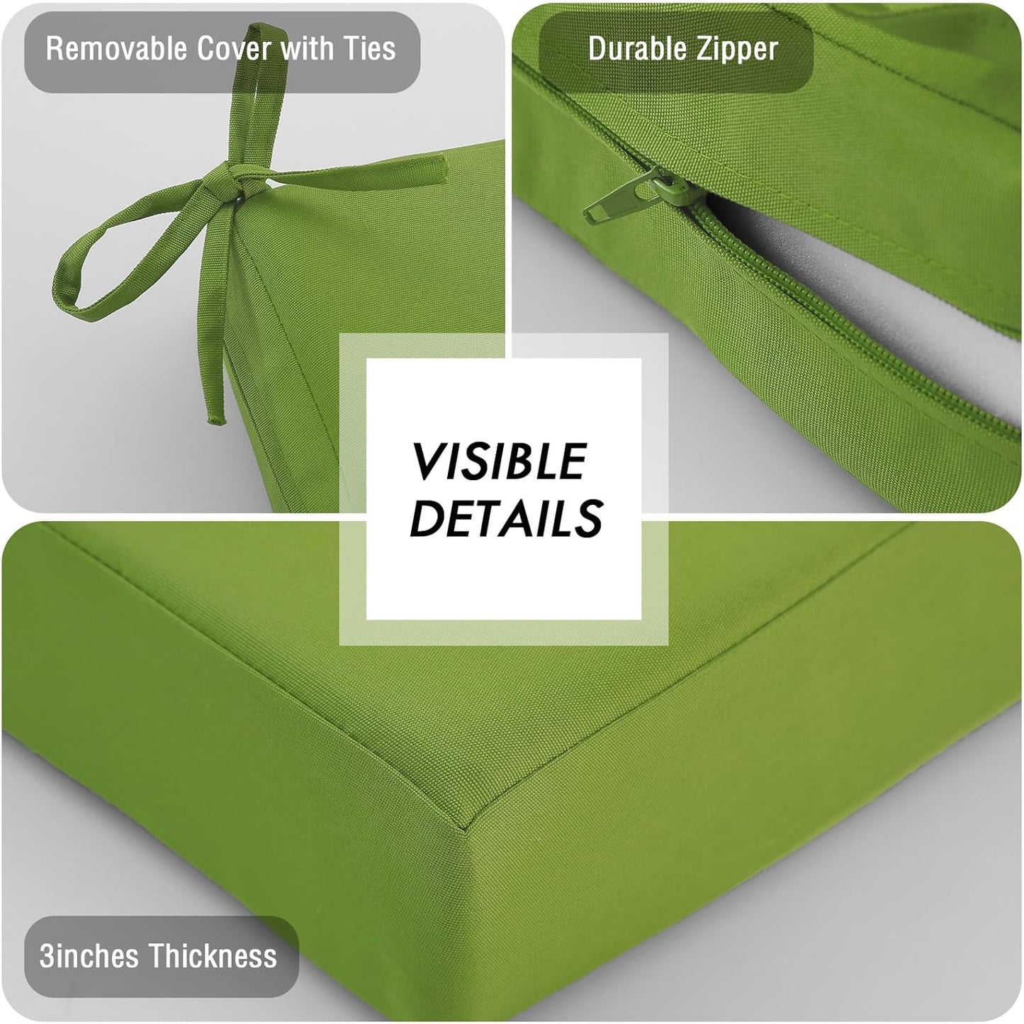 idee-home Outdoor Chair Cushions Set of 2, Waterproof Outdoor Seat Cushions for Patio Furniture, Outside Replacement Chair Pad with Ties for Lawn Deck Porch, 24 x 24 Green