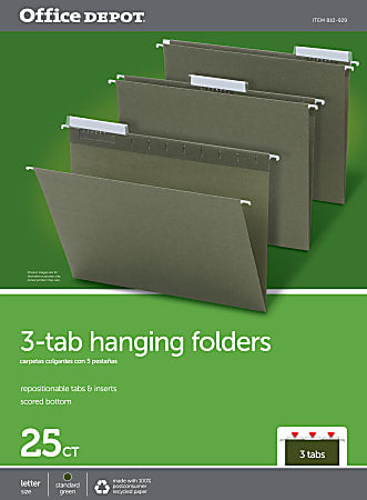 Office Depot® Brand Hanging Folders, 1/3 Cut, Letter Size, 100% Recycled, Green, Pack Of 25