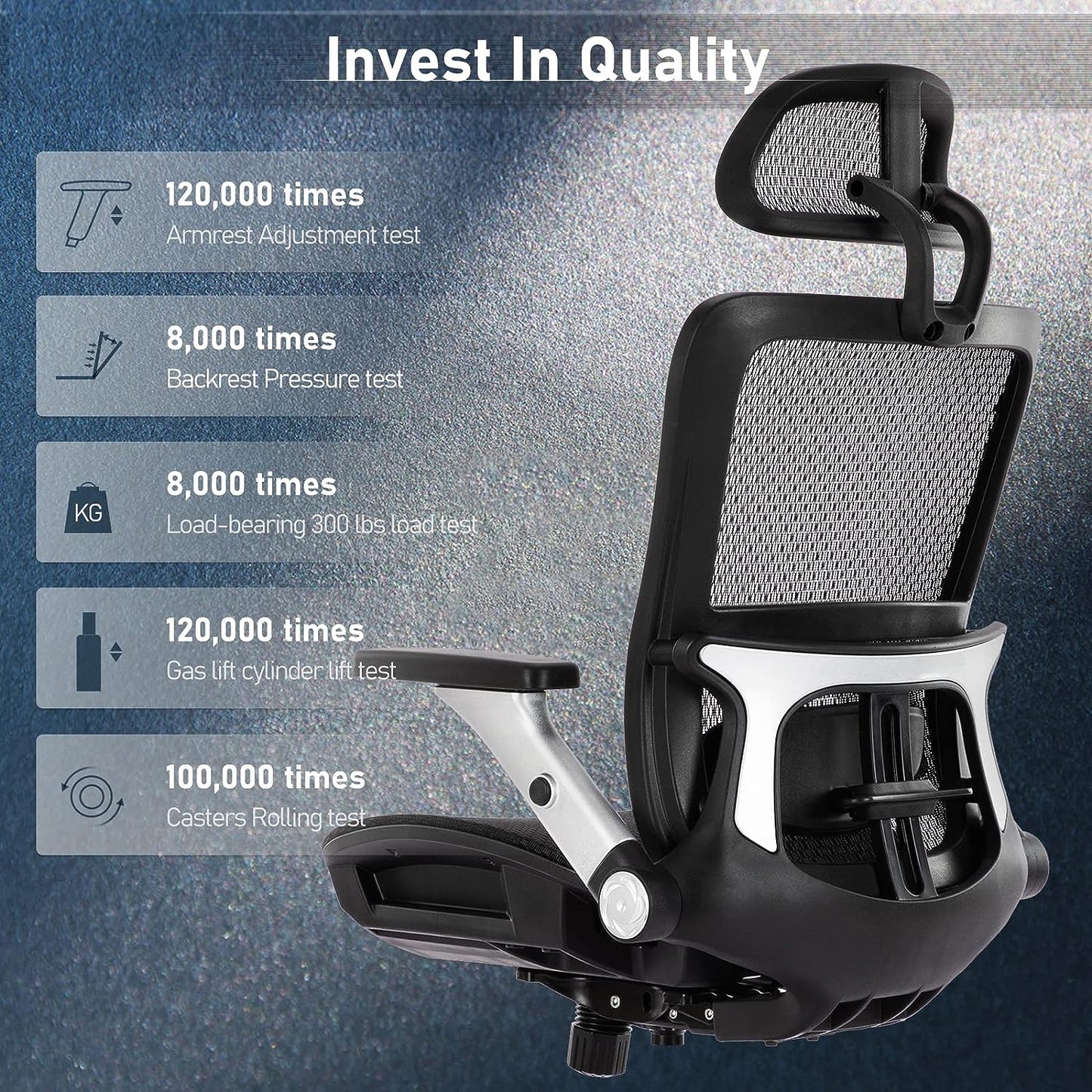 NEW - Ergonomic Mesh Office Chair with Footrest, High Back Computer Executive Desk Chair with Headrest and 4D Flip-up Armrests, Adjustable Tilt Lock and Lumbar Support-Black - Retail $159