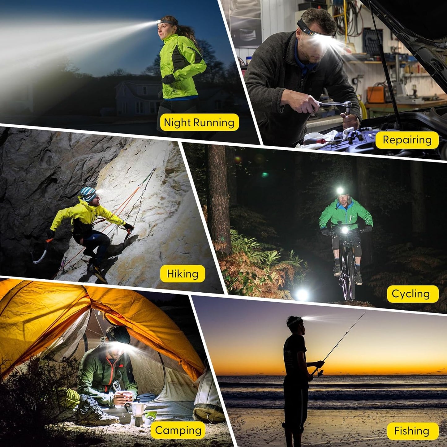 LED Rechargeable Headlamp 2PCS, 230° Wide Beam Head Lamp, COB Bright Head Light with Motion Sensor, 5 Modes IPX4 Waterproof Forehead Light, Perfect Accessory for Camping Hiking Fishing