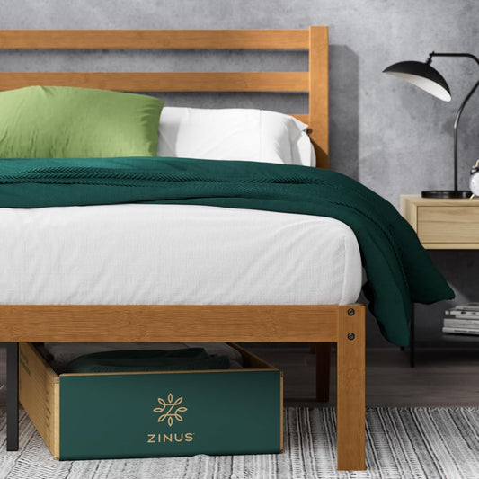 NEW - Zinus Leah Bamboo Platform Bed Frame, No Box Spring Needed, Wood Slat Support, Easy Assembly, Queen - Retail $149