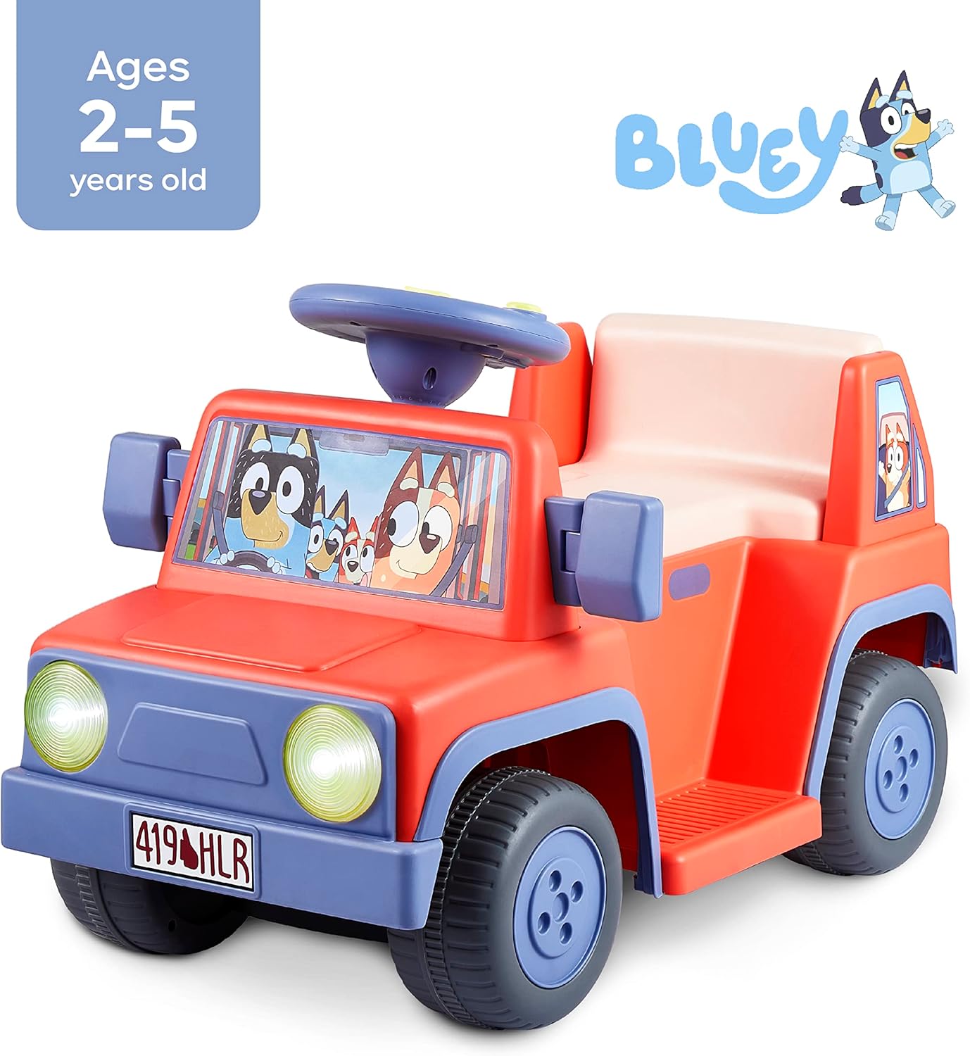 Bluey 6V Ride On Car for Toddlers - Interactive Electric Car for Kids with Sound Effects & Music, Riding Toy for Boys & Girls, Includes 6V Rechargeable Battery & Charger