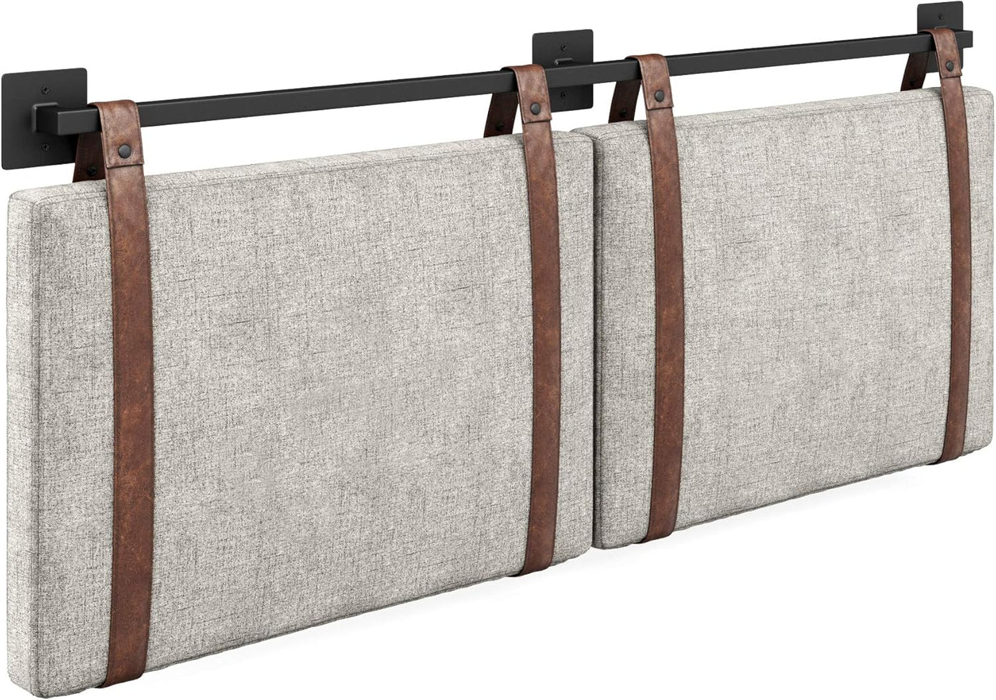 Nathan James Harlow Modern Wall Mount Hanging Headboard, Queen, Gray with Brown Faux Leather Straps - Retail $120