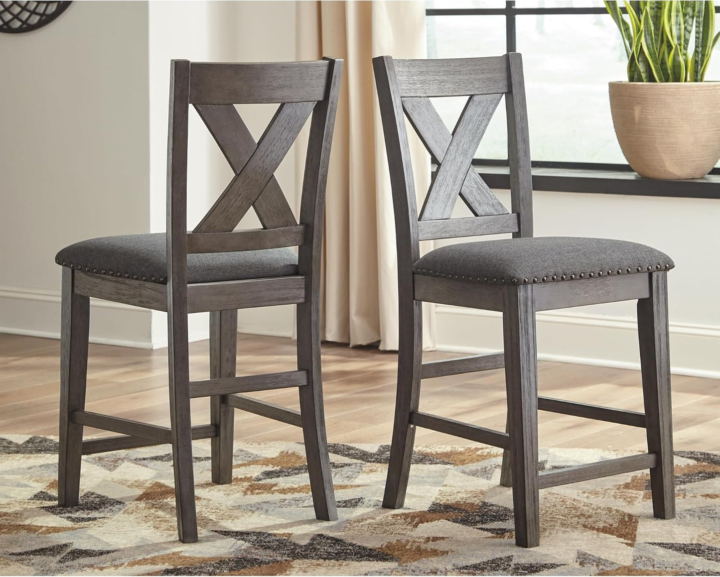 NEW - Signature Design by Ashley Caitbrook Rustic 24.63" Counter Height Upholstered Barstool, Set of 2, Gray - Retail $175