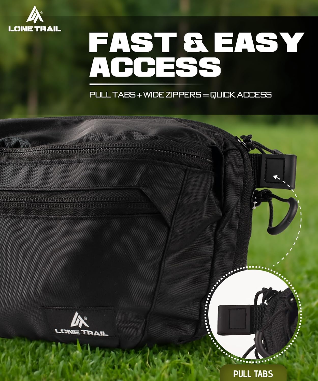 Lone Trail Large Concealed Carry Fanny Pack for Men | Adjustable ccw fanny pack for Men & Women for Hiking and Travel, Quick Access Back Pockets - Tactical Waist Packs - Utility Holder & Extra Strap